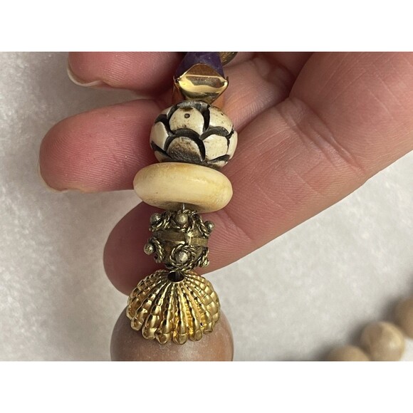 VTG Rosemary G Ro-Do Saks 5th Ave Carved Bead Riverstone Amethyst Necklace 40" - Picture 6 of 8